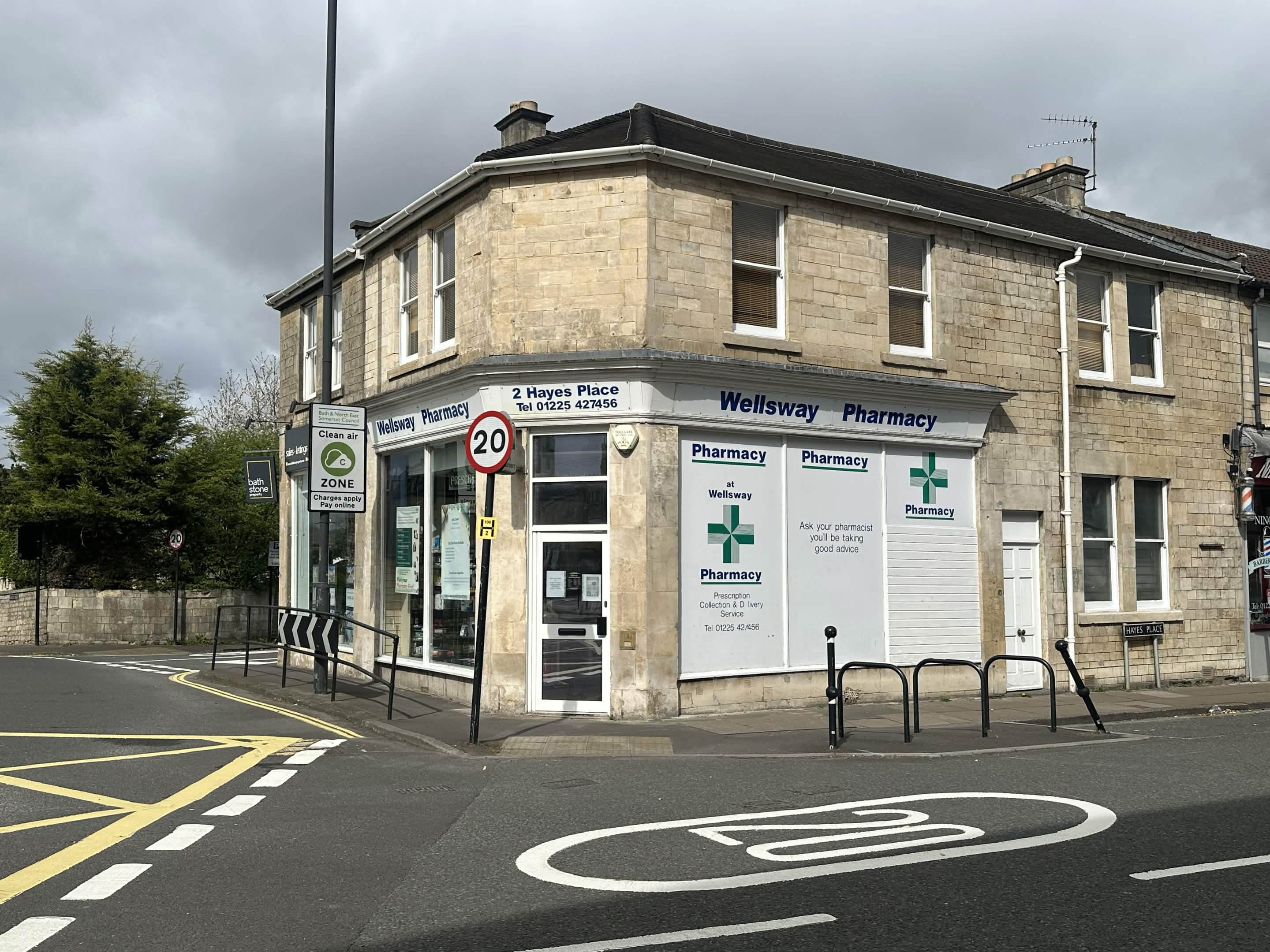 Wellsway Pharmacy storefront in Bear Flat, Bath